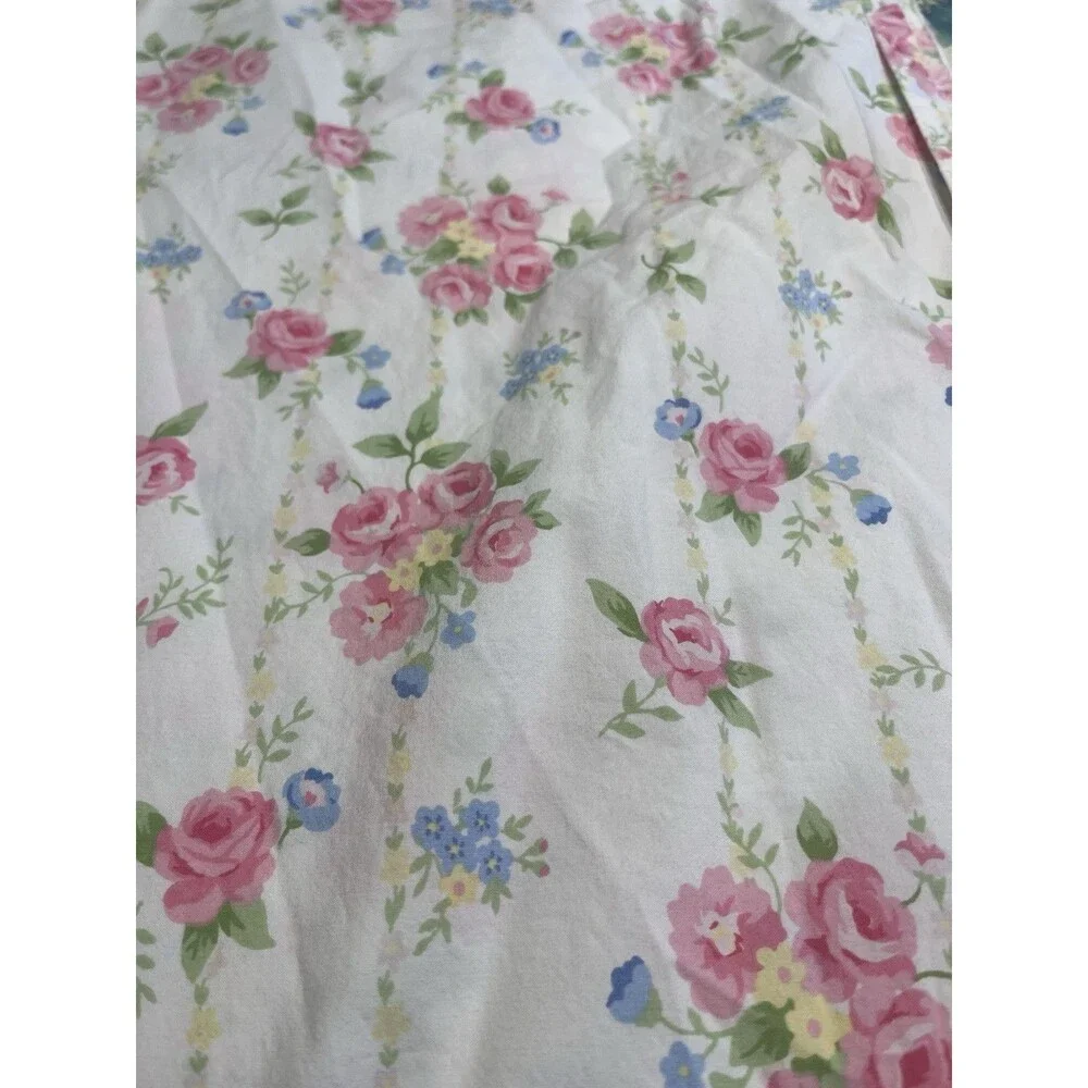Pottery Barn White Pink Rose Floral Twin Flat Sheet